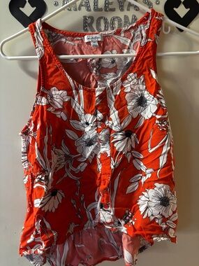 love, Fire Orange Floral Button-Front Camisole